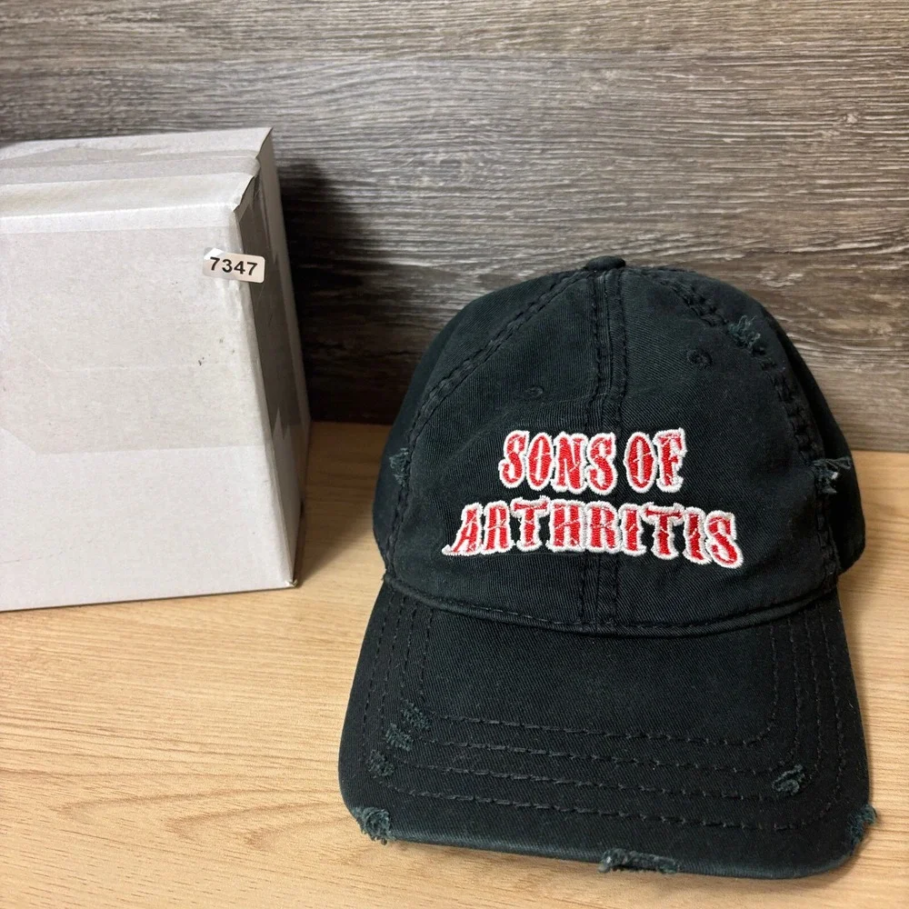 Sons Of Arthritis‎ Hat Cap Strap Back Black Red Distressed Adjustable